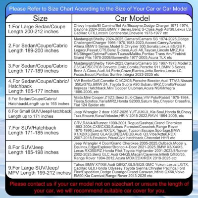 Full Enclosed Car Cover Universal Fit for Wrangler 4 Door/Grand Cherokee,Outback,BMW X3/X5,Lexus RX350,4Runner/Highlander,Audi Q5,Macan/Cayenne,Model y,Equinox,Edge,Infiniti QX50/55,MDX/RDX - Image 6