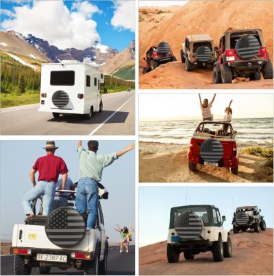Spare Tire Cover for RV Trailer, Waterproof Leather Wheel Cover with American USA Flag, Camper Spare Tire Cover Fit for Jeep Wrangler Rv SUV Truck Travel Trailer 16" - Image 6