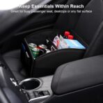 Car Storage Organizer [2025 UPDATED] Leather Car Caddy Basket for Front Seat Floor Back Seats Metal Handle 6 Compartments Adjustable Strap Buckles Slip-Resistant (Black) - Image 3