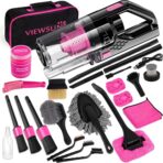 Viewsun Car Vacuum Cordless Rechargeable, 8000PA High Power Handheld Vacuum Cleaner with 17PCS Car Cleaning Kit, Pink Auto Accessories for Women Gift