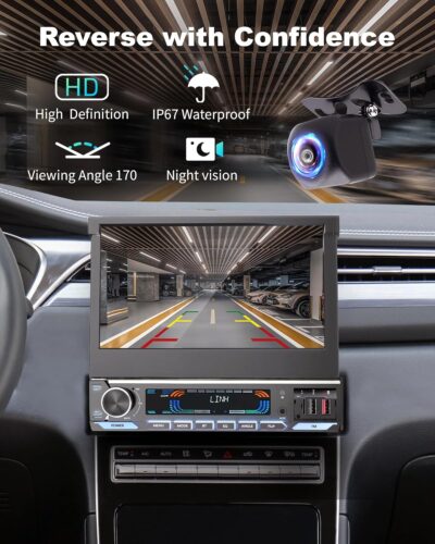 2026 Single Din Car Stereo with Wireless Apple CarPlay & Android Auto, 7-inch HD Motorized Flip Out Touchscreen Head Unit, Upgrade Type-C Fast Charge/USB/Bluetooth 5.1/DSP/AM/FM Radio Receiver - Image 6