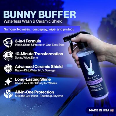Bunny Buffer Bundle, Waterless SiO2 Ceramic Car Wash & Protect Kit with Auto Body Clean and Protect Spray, Glass Cleaner, & 4 Microfiber Towels, Spray and Wipe Car Detailing Kit, 6 Piece Set - Image 2