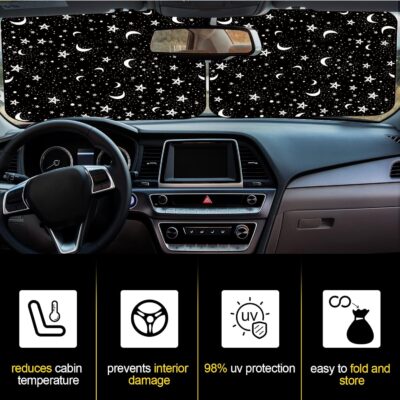 Moukeren 2 PCS Windshield Sun Shade for Car Foldable Window Covers for Car Accessories Reflect UV Sun Heat Protector for Universal Cars SUV Truck RV (Star Moon,31.75 x 28.75 Inch) - Image 4