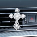 Frienda Bling Car Air Vent Clip Crystal Cross Rhinestone Vehicle Air Conditioner Outlet Vent Charm Car Bling Accessories for Women Wheels Interior Decoration(Silver) - Image 3