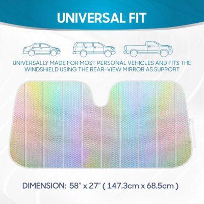 BDK Iridescent Mermaid, Hologram Foil, Chameleon Front Windshield Sun Shade, Double Bubble Accordion Folding Auto Sunshade for Car Truck SUV 58 x 27 Inch - Image 7