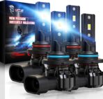 MZS 9005 9006 Bulbs Combo, 300% Brighter HB3 HB4 Fog Lights, Instant-Plug in 6500K Xenon White 9005 9006 Light Bulb, Mini Size Fanless 9005 9006 Fog Bulbs, Pack of 4