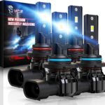 MZS 9005 9006 Bulbs Combo, 300% Brighter HB3 HB4 Fog Lights, Instant-Plug in 6500K Xenon White 9005 9006 Light Bulb, Mini Size Fanless 9005 9006 Fog Bulbs, Pack of 4