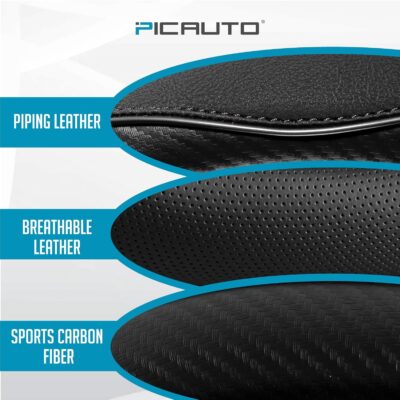 PIC AUTO Steering Wheel Cover, Black Piping Leather, Sports Carbon Fiber and Super Breathable Leather, Universal 14.5-15.5 Inch Anti-Slip Steering Wheels Accessories for Men & Women - Image 3