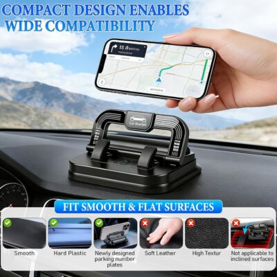 Car Phone Holder 360 Degree Rotation, Suitable for car Navigation in-car Dashboard, Horizontal and Vertical Screen Adjustment Angle, Suction Cup Fixed Non-Slip Mobile Phone Holder Suitable (Black) - Image 4