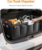 Homeve Trunk Organizer, Car Storage, Reinforced Handles, Collapsible Multi-Compartment, Foldable, Waterproof, Sturdy, 600D Oxford Polyester For Car, SUV, Mini-Van, Black, 2 Compart - Image 3