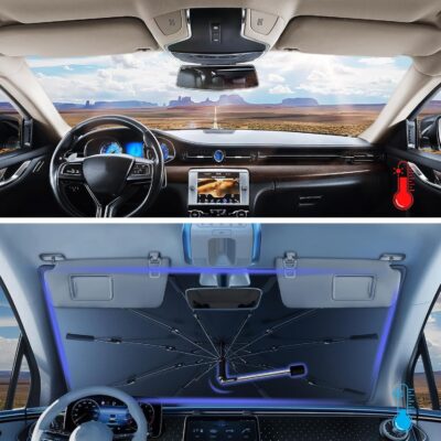 2026 Windshield Sun Shade Umbrella, Foldable Car Sunshade for Mid-Size Sedan, 360 Rotating Automotive Interior Sun Protection for 99% Heat UV Blocking, Auto Heat Shield Accessories(Medium) - Image 2