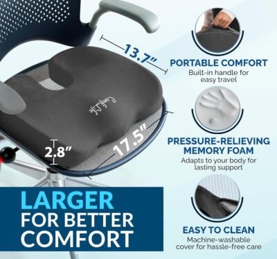 ComfiLife Premium Gel & Memory Foam Seat Cushion – Doctor Recommended Office Chair Cushion, Car Seat Cushion – Chair Cushions for Back & Sciatica Pain Relief – Seat Cushions for Office Desk (Charcoal) - Image 5