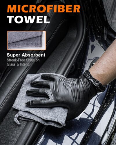 8PCS Car Detailing Brush Set, Interior Car Cleaning Kit with Dash Duster, 4 Detailing Brushes (Soft to Hard), Microfiber Towel, Cleaning Gel, for Vents, Dashboard & Leather Seats - Image 4