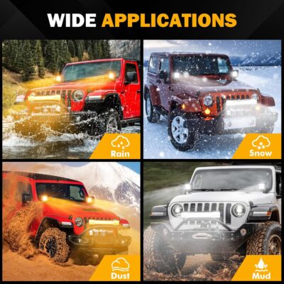 Auxbeam 22 Inch 120W LED Light Bar 2PCS 3 Inch 96W LED Pods, Amber White Fog Light 6 Modes Strobe Lights for Work Truck, Spot Flood Combo Off Road Driving Lights for Jeep ATV Utv Auto - Image 7