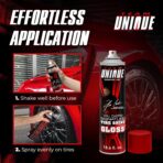 TEAM UNIQUE Tire Shine Gloss – 18.6 Fl Oz (550mL) | High-Gloss Formula for Ultimate Tire Shine | Protects Against Cracking and Fading | Non-Greasy, Low-Sling Spray for Easy Application - Image 4