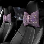 surpassme 2PCS Rhinestone Car Headrest Neck Pillow for Driving with Bling Bling Crystal Bow Pillow Car Accessories for Women (Pink)