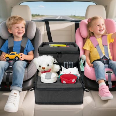 Car Organizer for Front Seat Organizer and Storage, Collapsible Car Caddy, Passenger Seat Organizer with Partitions & Cup Holders, Car Organization for kids and Adults (Grey) - Image 2