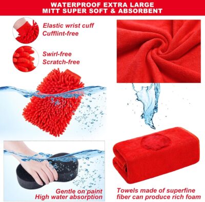 39Pcs Car Wash Cleaning Kit with Foam Gun Sprayer Detailing Brushes Collapsible Bucket Windshield Cleaning Tool Tire Brush Towels Complete Interior Exterior Detailing Set for Car - Image 6