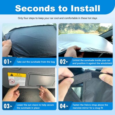 Front Windshield ＆ Side Window Sun Shade for 1992-2025 Fo-rd E-Series E-150 E-250 E-350 E-450 Van Motorhome, Foldable Window Sunshade Sun Visor Protector Blocks UV Rays Heat, Pack of 3 - Image 7