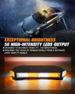 LUMENIX 56 LED Roof Top Strobe Beacon Lights Bar Rooftop Hazard Warning Emergency Safety Flashing Plow Light for Construction Vehicles Tow Commercial Trucks Postal Security Cars Snowplow - Amber White - Image 2