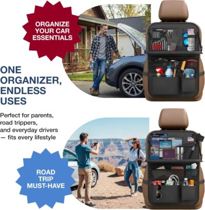 Car Backseat Organizer with Tablet Holder (2-pack) - Updated 2025 Oxford 600D Car Storage Organizer, Foldable Car Tray Kids, Road Trip Essentials, Back Seat Protector Kick Mats, Travel Accessories - Image 8