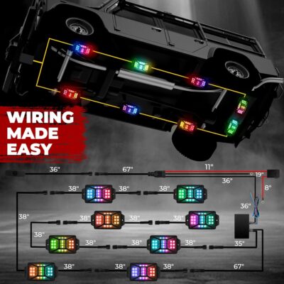 8 Pods Five Sided RGB Rock Lights for Trucks Jeep UTV SUV ATV Golf Cart, Multi Chasing Color App/Remote Control Led Rock Lights with Music Mode, Waterproof Exterior Underglow Kits for Cars - Image 5