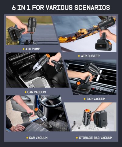 Car Vacuum Portable Cordless, 35000PA High Power Suction & Blower, Wireless Handheld Vacuum Cleaner for Car, Home, Office, Pet(Abyssal Black) - Image 6