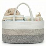 luxury little Diaper Caddy Organizer, Large Cotton Rope Nursery Baby Basket, Changing Table Organizer for Baby Diaper Storage, Portable Car Organizer Removable Divider (Gradient Brown, Extra Large)