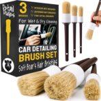 Car Detailing Brush Set 3-pc - Scratch-Free Boars Hair for Interior and Exterior Work - Pro Quality Car Cleaning Brush Kit for Leather Seats, Dashboards, Wheels, Grills and Paint
