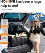 Homeve Trunk Organizer, Car Storage, Reinforced Handles, Collapsible Multi-Compartment, Foldable, Waterproof, Sturdy, 600D Oxford Polyester For Car, SUV, Mini-Van, Black, 2 Compart - Image 2