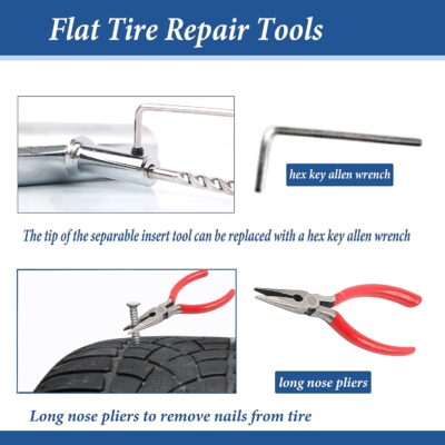 Tire Repair Kit, 68pcs Heavy Duty Tire Plug Kit, Universal Tire Repair Tools Flat Tire Puncture Repair for Car, Motorcycle, Truck, SUV, RV, ATV, Tractor, Trailer Fix Punctures and Plug Flats Patch Kit - Image 3