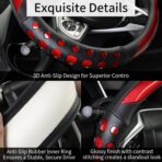 PU Leather Car Steering Wheel Cover with Anti-Slip Grip, for Women and Men, Universal Fit for 14.5-15 Inch Cars, Trucks, SUVs (Red (Round), Medium(Standard) Size[14 1/2''-15'']) - Image 4