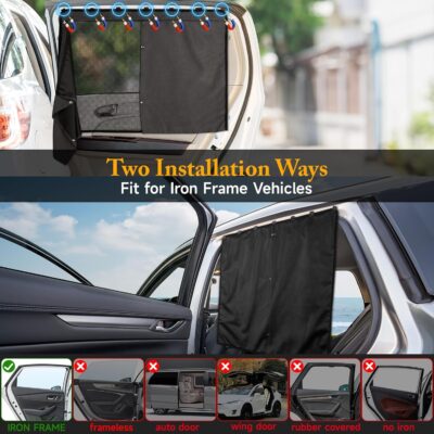 Car Window Shades, 2 Pack Suede Fabric & Dual-Layer with Zipper Magnetic Sun Shade Curtain for Back Side Windows, Universal Fit for SUV/Sedan/Truck Back Window Privacy, Blackout Sunshade for Baby - Image 5