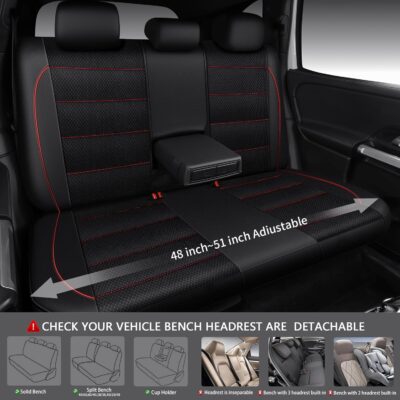 CAR PASS Mesh Leather Car Seat Covers Full Set,Breathable Mesh Faux Leather Seat Covers for Car, Universal Fit for SUV Truck Sedan Automotive, Airbag Compatible, Black and Red - Image 5