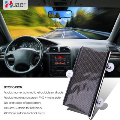 Car Sunshade, Retractable Car Sunshade Car Sun Automatic Block Visor Shade for Car Blackout Curtain (50 * 125cm(Black)) - Image 2
