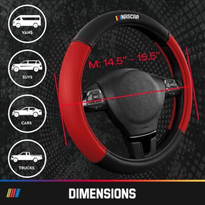 NASCAR Steering Wheel Cover, Two-Tone Red Leather Patchwork, Universal Fit 14.5"-15.5" Steering Covers for Cars, Anti-Slip, Soft Grip, Odor-Free, Trucks & SUVs, Racing Style Interior Upgrade - Image 7