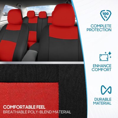 BDK PolyPro Car Seat Covers Full Set in Red on Black – Front and Rear Split Bench Seat Covers, Easy to Install, Accessories for Auto Trucks Van SUV - Image 5
