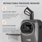 Giraffe Tools Grandfalls Retractable Pressure Washer G20B, 2500 PSI 2.2 GPM, Wall Mounted Power Washer with 65FT Hose Reel, Black Pressure Hoses, 4 Nozzles for Floor/Cars/Fences/Patios, Dark Silver - Image 3