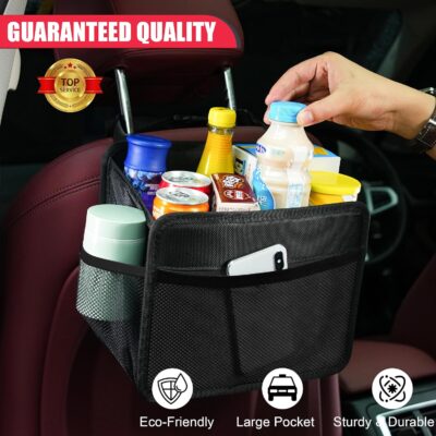 Car Seat Back Organizer Hanging Bag [2025 UPDATED] Foldable Backseat Storage Caddy with 5 Compartments & Adjustable Straps, Fits for Front/Back Headrest, Ultra-Durable - Black - Image 2
