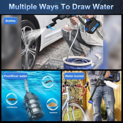 AZZUNO Cordless Pressure Washer, 850PSI Portable Pressure Washer, 4000mAh Powerful Washer with 6-in-1 Nozzle, Handheld Power Cleaner for Car, Home Cleaning & Garden Watering Blue - Image 6