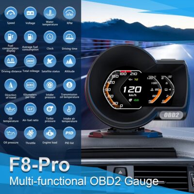obd2 Gauges Display Car HUD Head Up Display F8 Plus,OBD+GPS Gauge, Digital Speedometer for Car with Water Temperature, Voltage, Fuel Consumption, RPM,obd2 Gauge Speedometer Suitable for All Car - Image 4