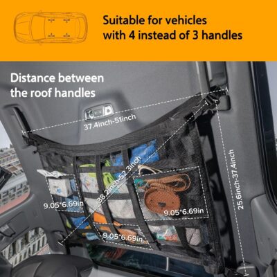 Car Ceiling Cargo Net with 3 Pockets,31.5"x21.6" Car Overhead Storage Mesh Organizer,Double Layer Roof Mesh Camping Overlanding Gear Must Haves Cargo Net,Road Trip Essentials - Image 4