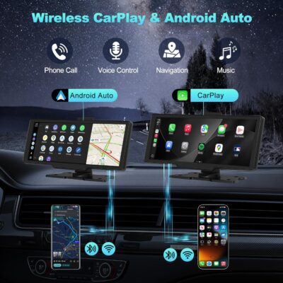 Portable Apple CarPlay Screen for Car, 10.26“ Wireless CarPlay & Android Auto Touch Screen Voice Control Navigation, 4K Dash Cam & 1080P Backup Camera DVR Recording Plug & Play for Car Truck - Image 2
