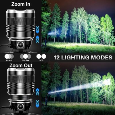 AKNEAR LED Rechargeable Headlamp 99000 High Lumens, 95 Hours Endurance Head Lamp with Zoomable & 12 Modes & IPX7 Waterproof & 125° Adjustable, Super Bright Head Light for Outdoor, Camping, Hard Hat - Image 5