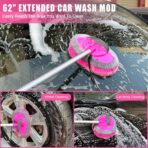 Pink 62" Car Wash Brush with Long Handle,Chenille Microfiber Car Wash Mop Sponge Mitt ,Windshield Window Squeegee,Wheel Brush,Car Detailing Brushes,Car Duster,Towel,Car Cleaning Kit for Cars RV Truck - Image 4
