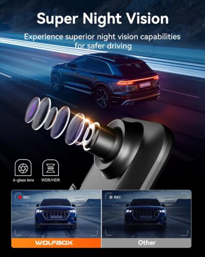 WOLFBOX 12" 4K Rear View Mirror Camera with 5.8GHz WiFi and Voice Control, Smart Mirror Dash Cam Front and Rear, Backup Camera with 1080P Rear Camera, Dash Cam with WDR, Includes 64GB Card & GPS - Image 5