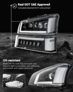 Z-OFFROAD LED Headlights Assembly DOT Approved with DRL Turn Signal Hi/Low Sealed Beam Compatible with 03-06 Chevy Silverado Avalanche (Sequential Turn Signal + Clear Side Marker) - Image 7