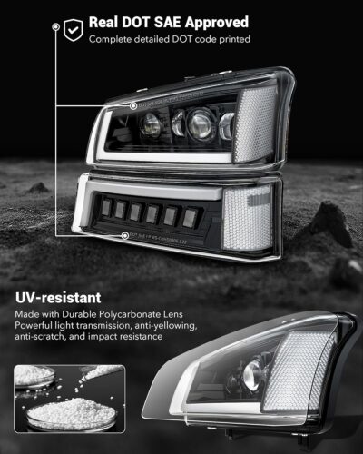 Z-OFFROAD LED Headlights Assembly DOT Approved with DRL Turn Signal Hi/Low Sealed Beam Compatible with 03-06 Chevy Silverado Avalanche (Sequential Turn Signal + Clear Side Marker) - Image 7