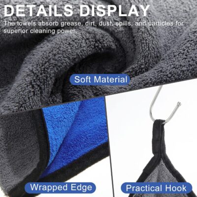 Nuenen 20 Pcs Microfiber Car Drying Towels Microfiber Cleaning Cloth 800 GSM Thick Plush Cleaning Dusting Cloth Auto Detailing Absorbent Towels Rags for Car Household Kitchen Window(Grey and Blue) - Image 3