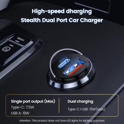MOSWAG Car Charger, Invisible Cigarette Lighter USB Adapter [All Metal & Mini], 2 Port Car Adapter, QC3.0 Dual Port Cigarette Lighter for iPhone 17 16 Samsung S25 Ultra Piexl 10 and More - Image 2